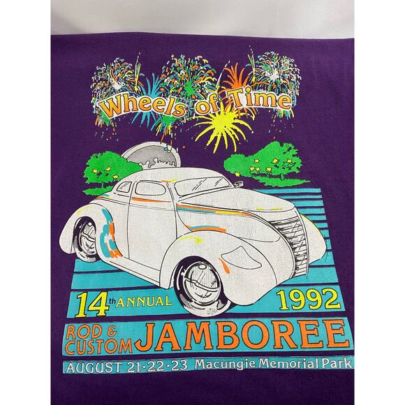 vintage 1992 WHEELS OF TIME ROD & CUSTOM JAMBOREE T SHIRT XL 23x29 - Picture 1 of 10